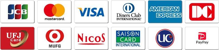 JCB,mastercard,VISA,Diners Club,AMERICAN EXPRESS,DC,UFJcard,MUFG,NICOS,SAISON CARD,UC,PayPay