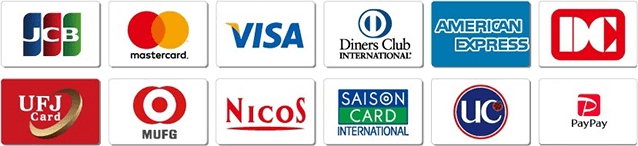 JCB,mastercard,VISA,Diners Club,AMERICAN EXPRESS,DC,UFJcard,MUFG,NICOS,SAISON CARD,UC,PayPay
